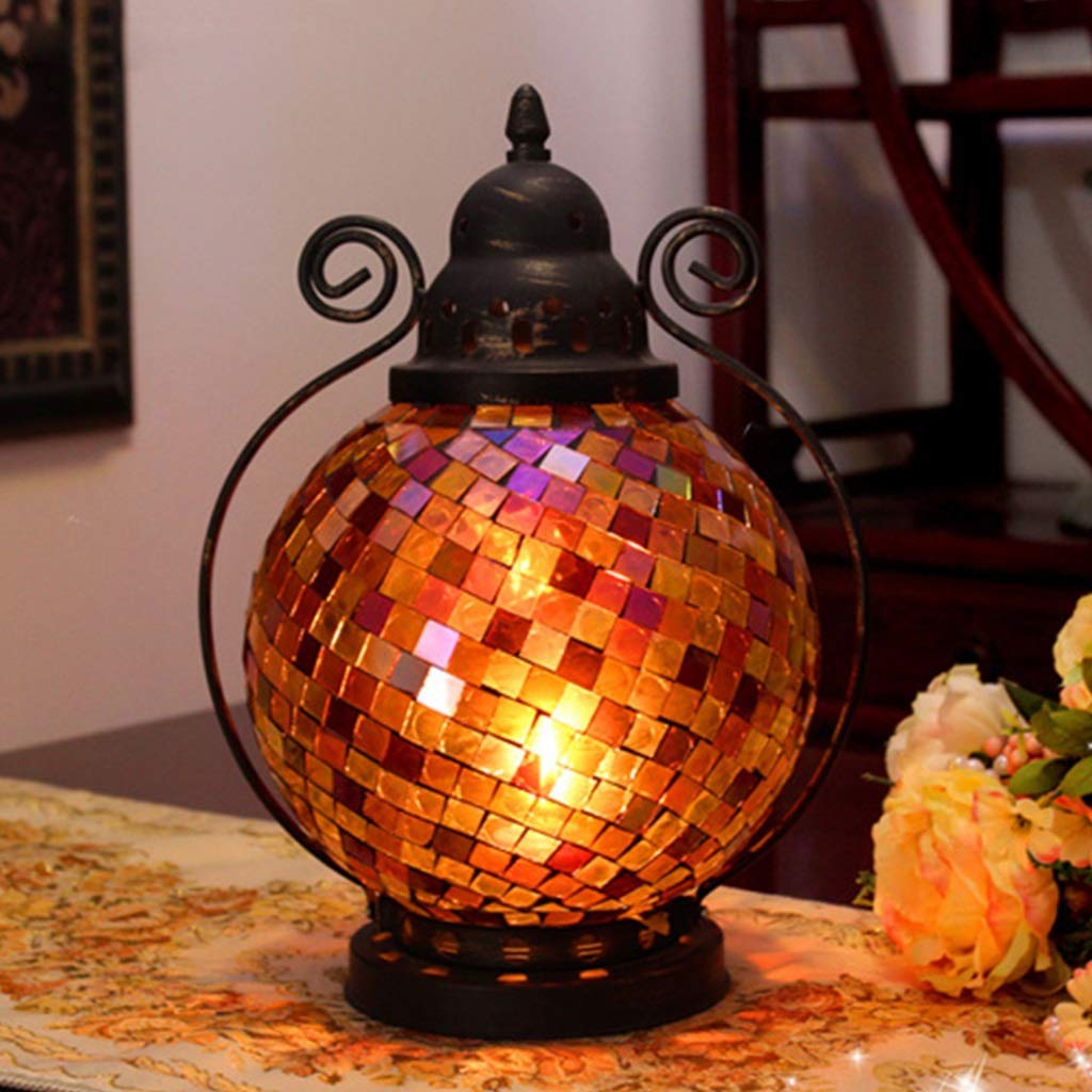 XILIN-1987 Candle Holderss European Mosaic Candle Holder Wrought Iron Glass Candlestick Simple Home Furnishings Decorative Candlestick (Color : A)