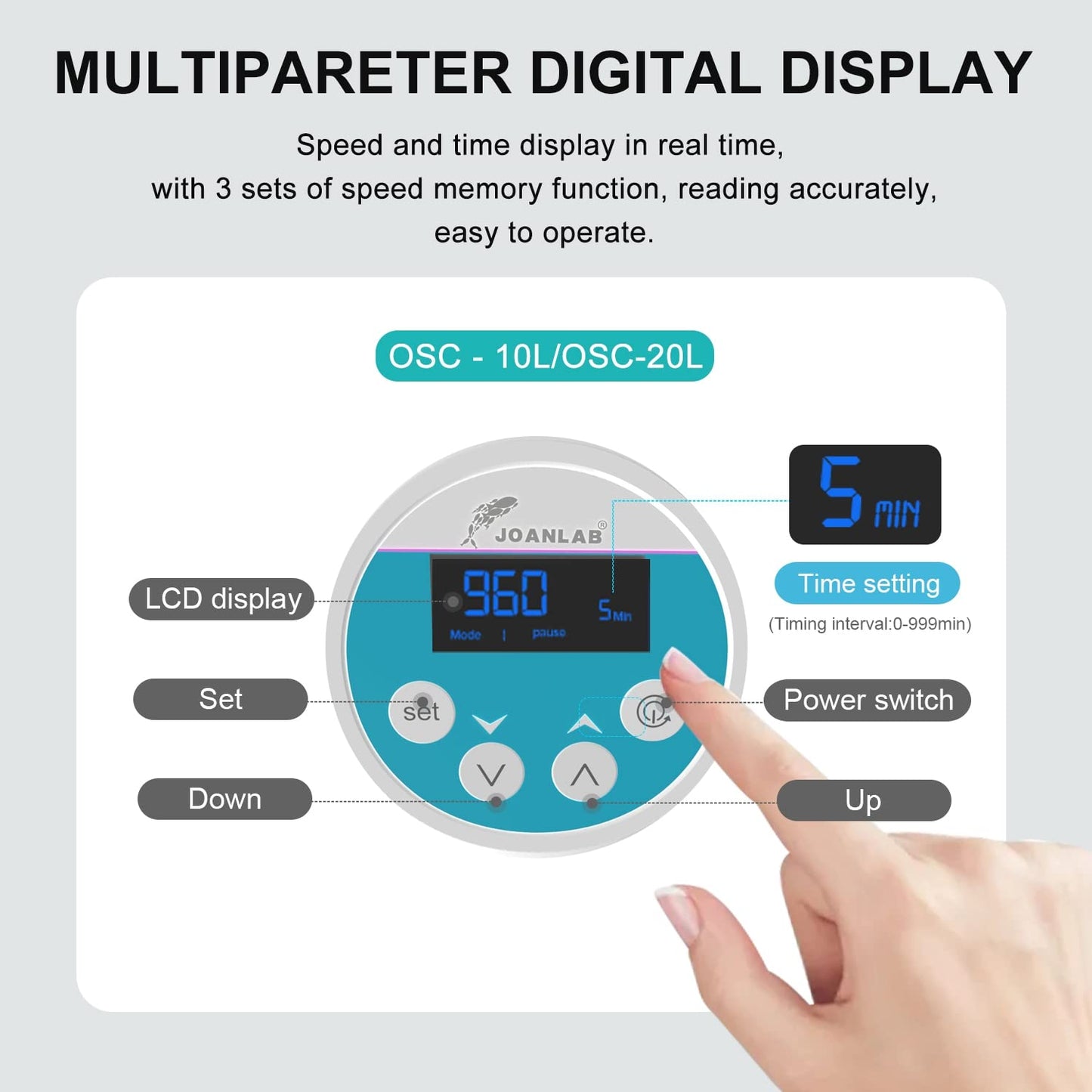 JOANLAB Digital Overhead Stirrer Mixer 10L Electric Laboratory Industrial Liquid Mixer Stirring 10,000mPa.s,100-2000RPM Adjustable