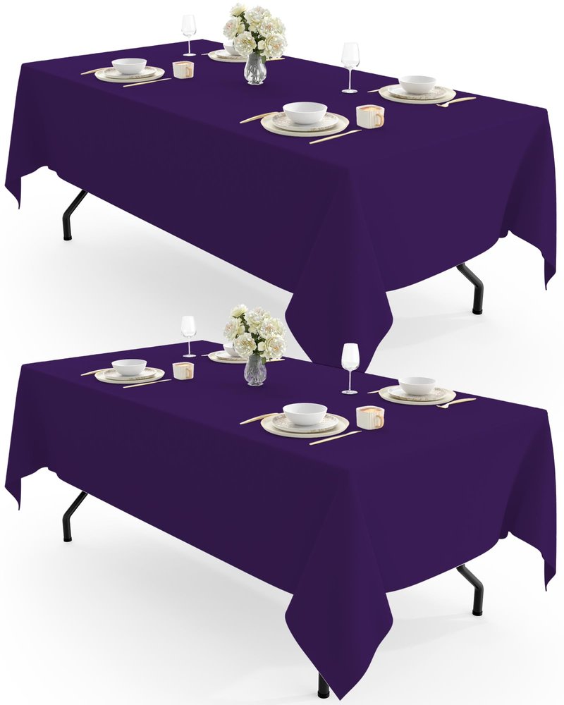 Pureegg Rectangle Table Cloth 60" x 102" – Durable Polyester Tablecloth Offers Reusable & Washable Protection, Ideal for Outdoor Party, Picnic, Wedding, Banquet and Birthday, 2 Pack, Purple
