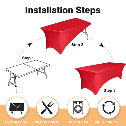 2 Pack 6 Feet Red Spandex Tablecloth for Rectangular Tables, Fitted & Stretch, Washable, Wrinkle Resistant, Perfect for Event, Wedding, Party, Banquet, Cocktail, Festival, and Table Protector