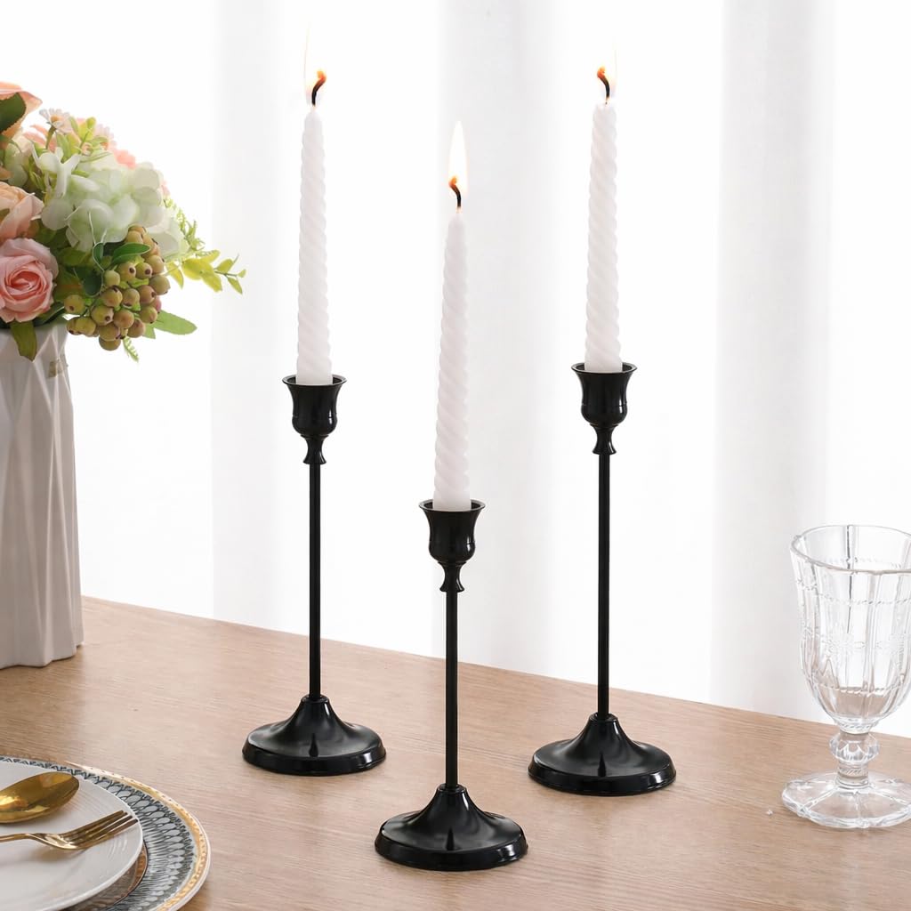 6Pcs Candlestick Holders, Metal Taper Candle Holder, Black Candle Holders for Pillar Candles, Candle Holder for Wedding Fireplace Mantel Housewarming Gift