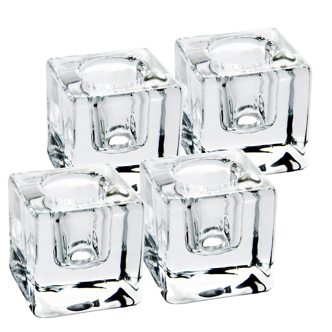 Aglary 4PCS Square Glass Taper Candle Holders for Table Centerpiece. Decorative Crystal Candle Stick Holder Sets. Candle Stand for Wedding, Dinning, Party.