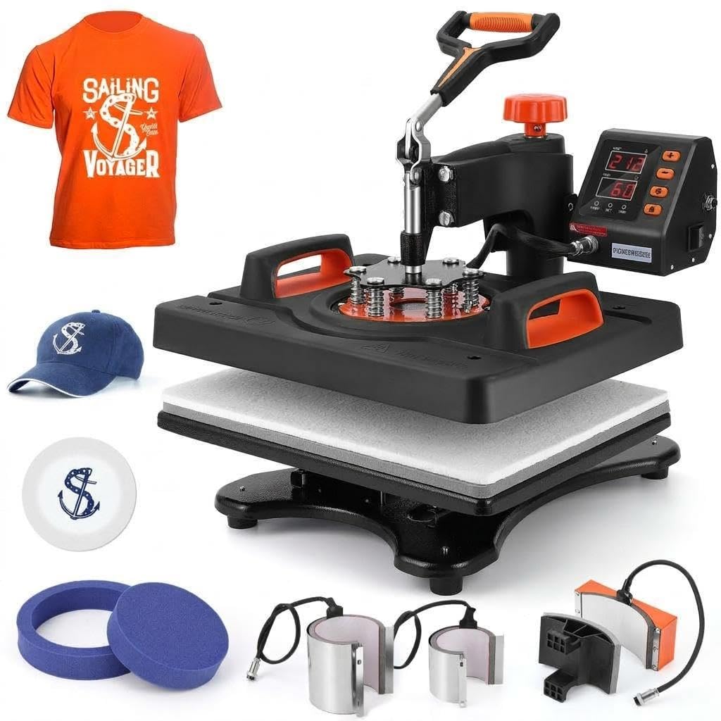 IDEALHOUSE 6-in-1 Heat Press Machine 12 x 15 Inch – 360° Swing-Away Digital Sublimation – T-Shirt, Mug, Hat & Plate Printing – Industrial-Quality Heat Transfer, 3 Preset Modes – USA