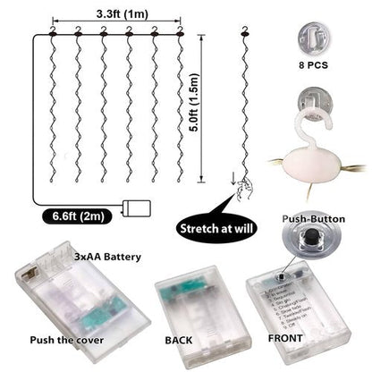 HXWEIYE Short Curtain Lights for Small Window, 3.3x5Ft Warm White Fairy Light with Timer & 8 Clips for Bedroom, Battery Powered 96Led String Light for Indoor Weddings Party Garden Wall Decor