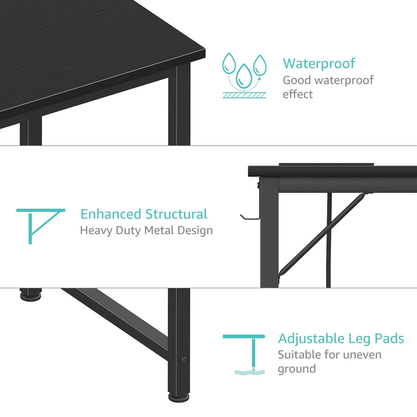 Lufeiya Gaming Desk with Power Outlet, 55 inch Teen Study Table Home Office Work Writing Computer Desks with Charging Station Outlets Built in, Black