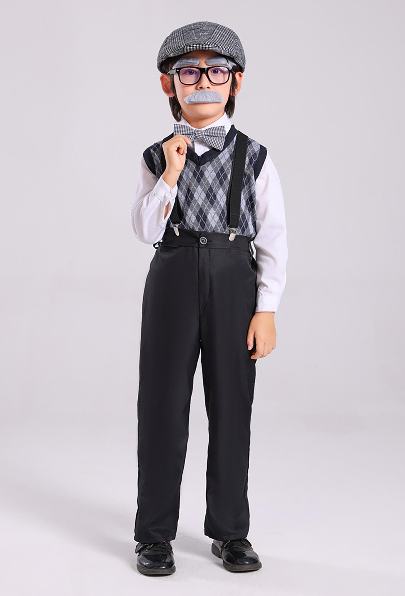 100 Days of School Old Man Costume for Boys Grandpa Old Person Sweater Vest old lady costume for Kids