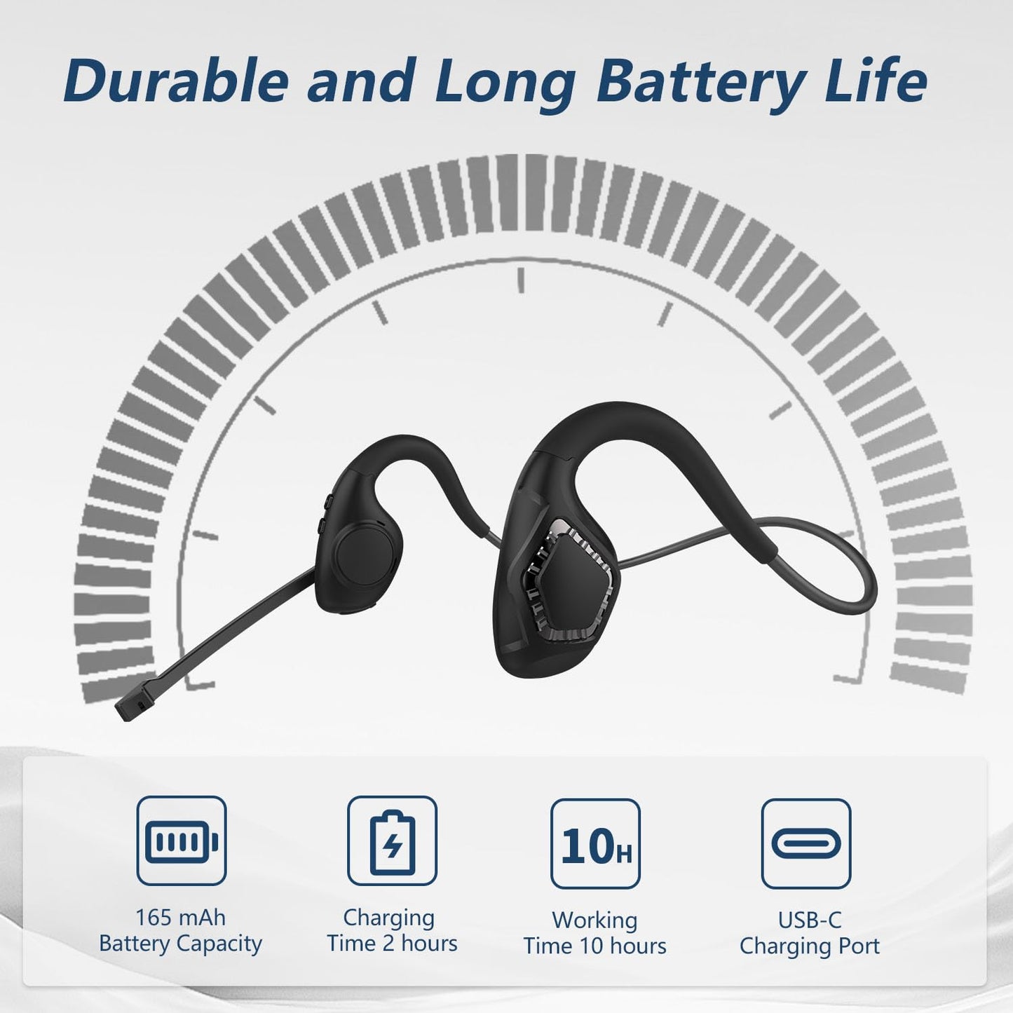 BANIGIPA Open Ear Headphones, Air Conduction Bluetooth Headset, Wireless Earphones Stereo w/Noise-Canceling Boom Microphone, 10 Hrs Playtime, Light and Comfortable for Cell Phone Sport Office Driving