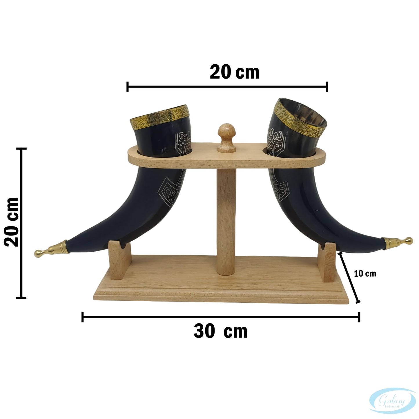 Galaxy Indiacraft Viking Drinking Handmade Natural OX Horn | Tankard | Mug | Cup for Ale, Beer, Mead, Wine | 12 to 15 Inch | 100% Leak Free | with Beautiful Wooden Stand (Set of 2)