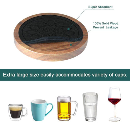 Wood Coasters for Drinks Set of 8, Minacun Absorbent Coaster, Drinks Coasters for Coffee Tabletop Protection, Non-Slip, Non-Stick, Suitable for Kinds of Cups Wooden Table Drink, 4.3 Inch Black