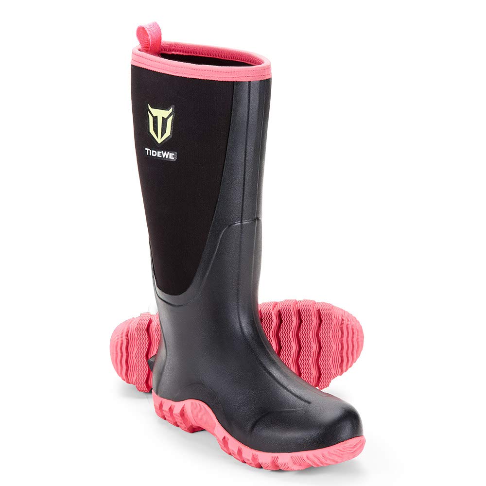 TIDEWE Rubber Boots for Women Multi-Season, Waterproof Rain Boots with Steel Shank, 6mm Neoprene Sturdy Rubber Outdoor Hunting Boots Next Camo G2 Size 6 (Pink)