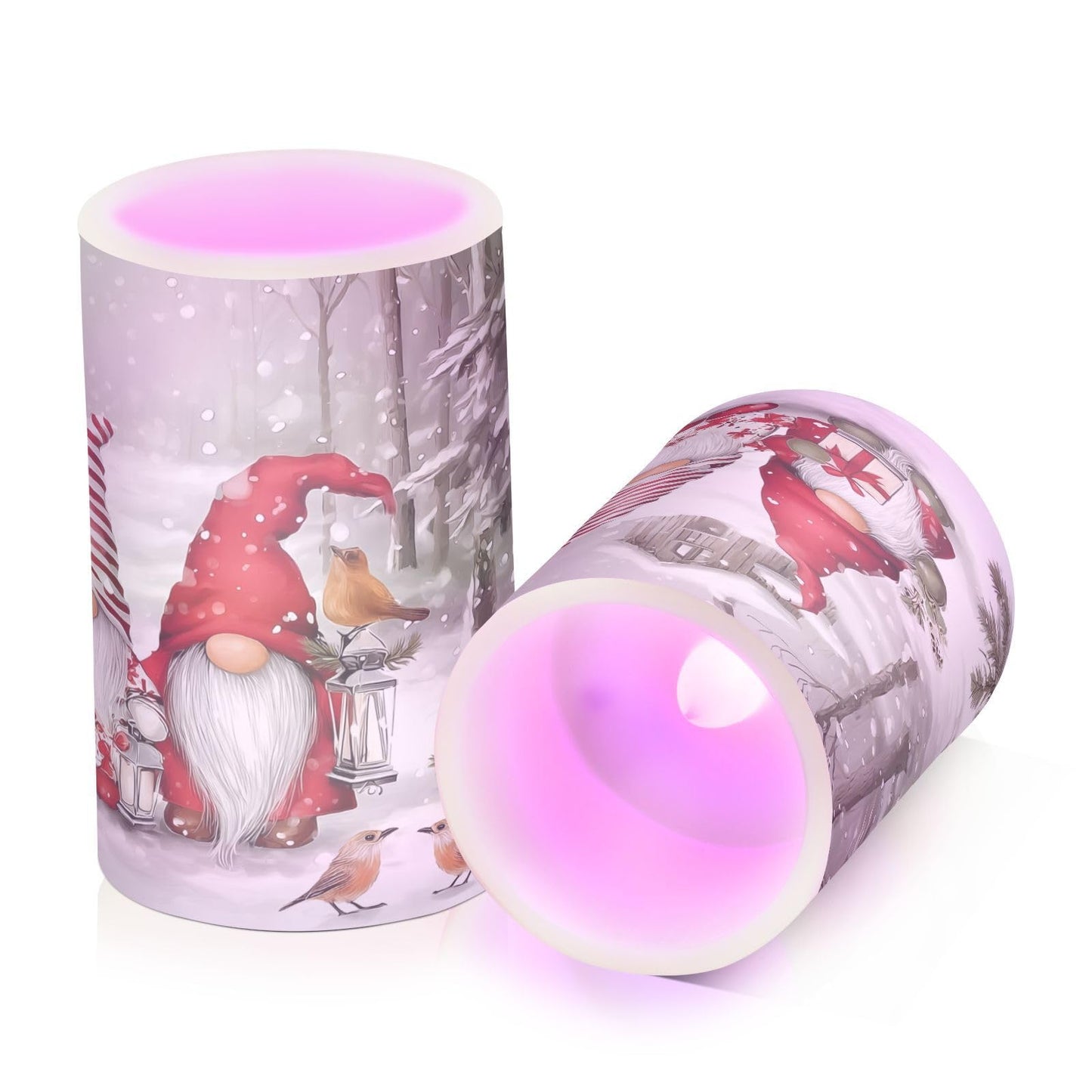 ALAZA Rred Gnomes White Snowflake Winter Flameless Candles Flickering LED Candles with Remote Timer Battery Operated Pillar Candles Set of 2 for Dinner Holiday Decor