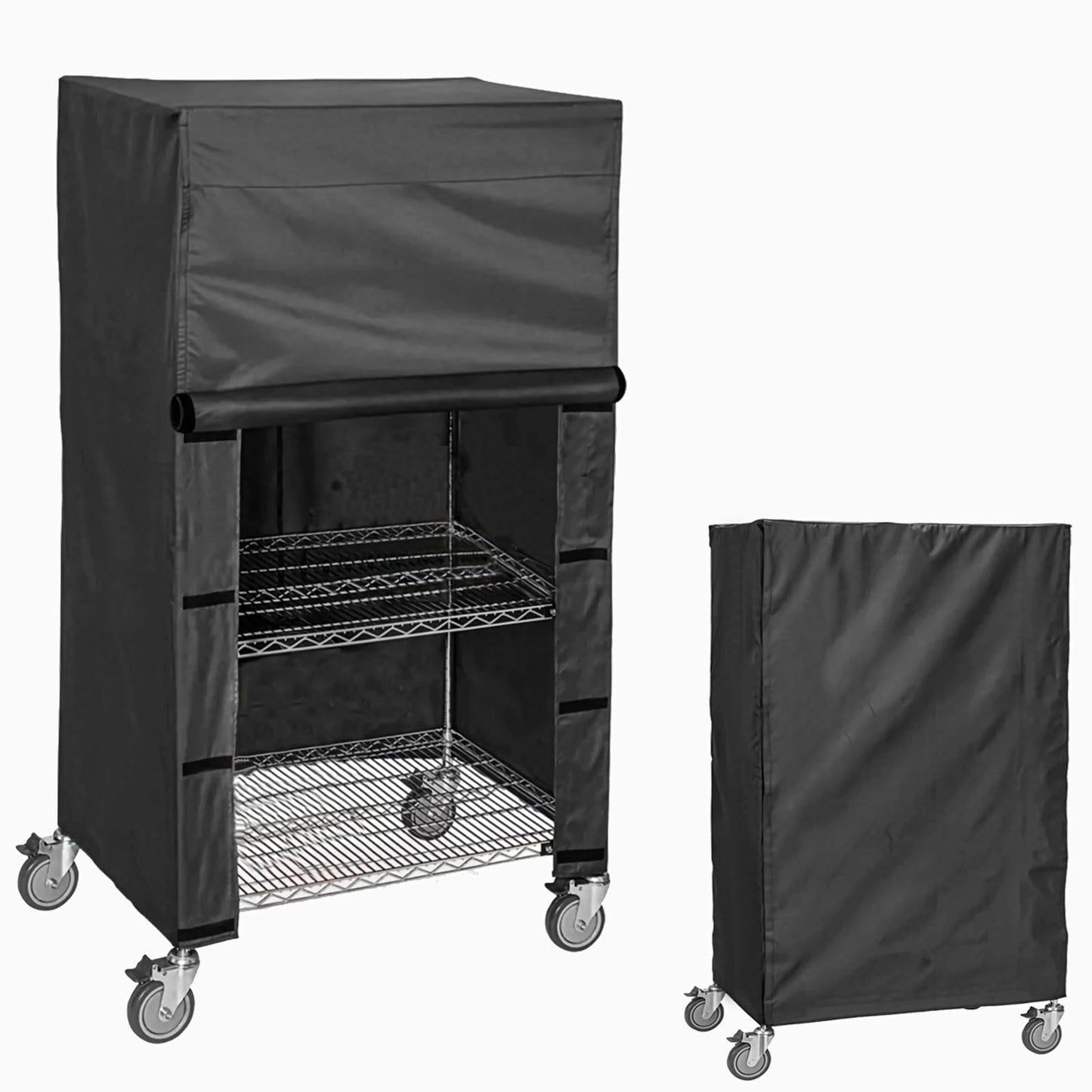 ZYSUOR Shelving Cover Storage Shelf Wire Rack Cover,48" W x 18" D x 72" H,Nylon Buckle Design on Both Sides of The Front for Easy Access to Items (No Shelves,Black)
