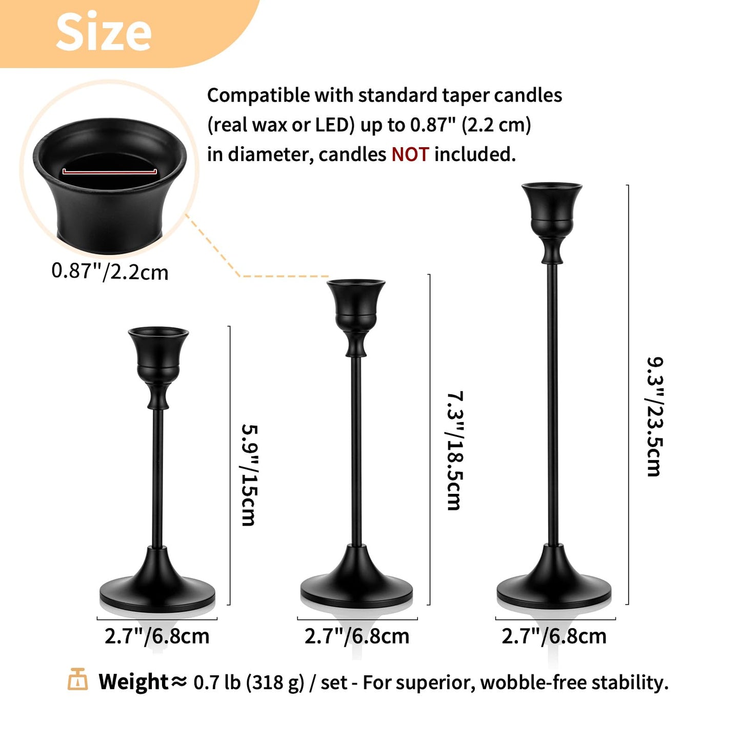 Nuptio 3 Pcs Black Candlestick Holders Taper Candles Holder Candle Stick Holder for Dining Table Halloween Candle Holders for Tapered Candles Decorative Centerpiece for Christmas Party Housewarming