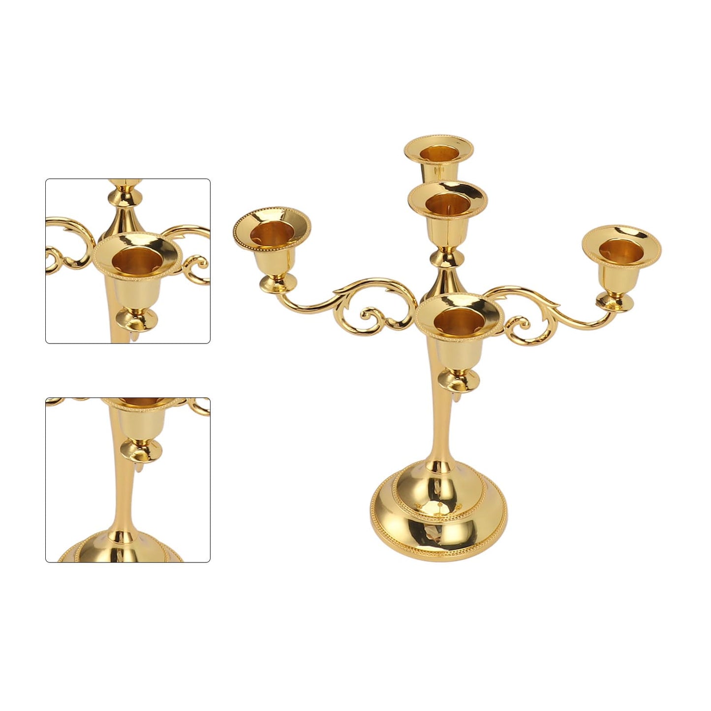 5 Arm Candlestick Holder, Iron Retro Decorative Candle Holder, Golden Metal Centerpiece for Home Church Dining Table, Sturdy Elegant 5 Arm Candle Holder with Fine (Gold)