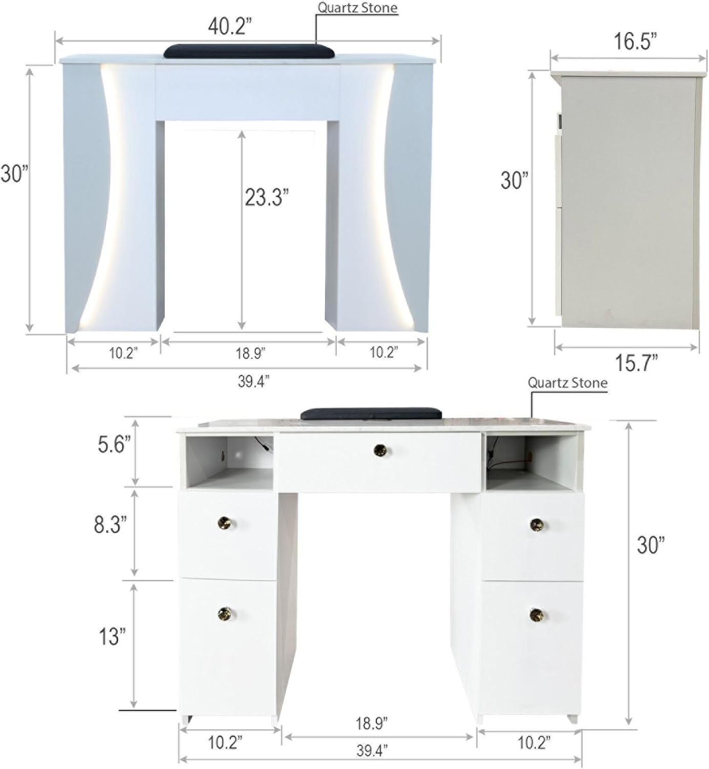 Venus Manicure Table Fan and Chair Set – Modern LED Nail Station Desk with Technician & Customer Chair, Ergonomic Design, Black & White Finish (Grey, Choco)