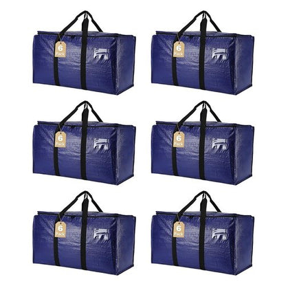 Cryster 6 Pack Moving Bags Heavy Duty, Extra Large Storage Totes Bag with Zippers and Sturdy Handles, Packing Bags for Moving, Storage, Travel, Space Saving, Moving Boxes College Essentials Blue