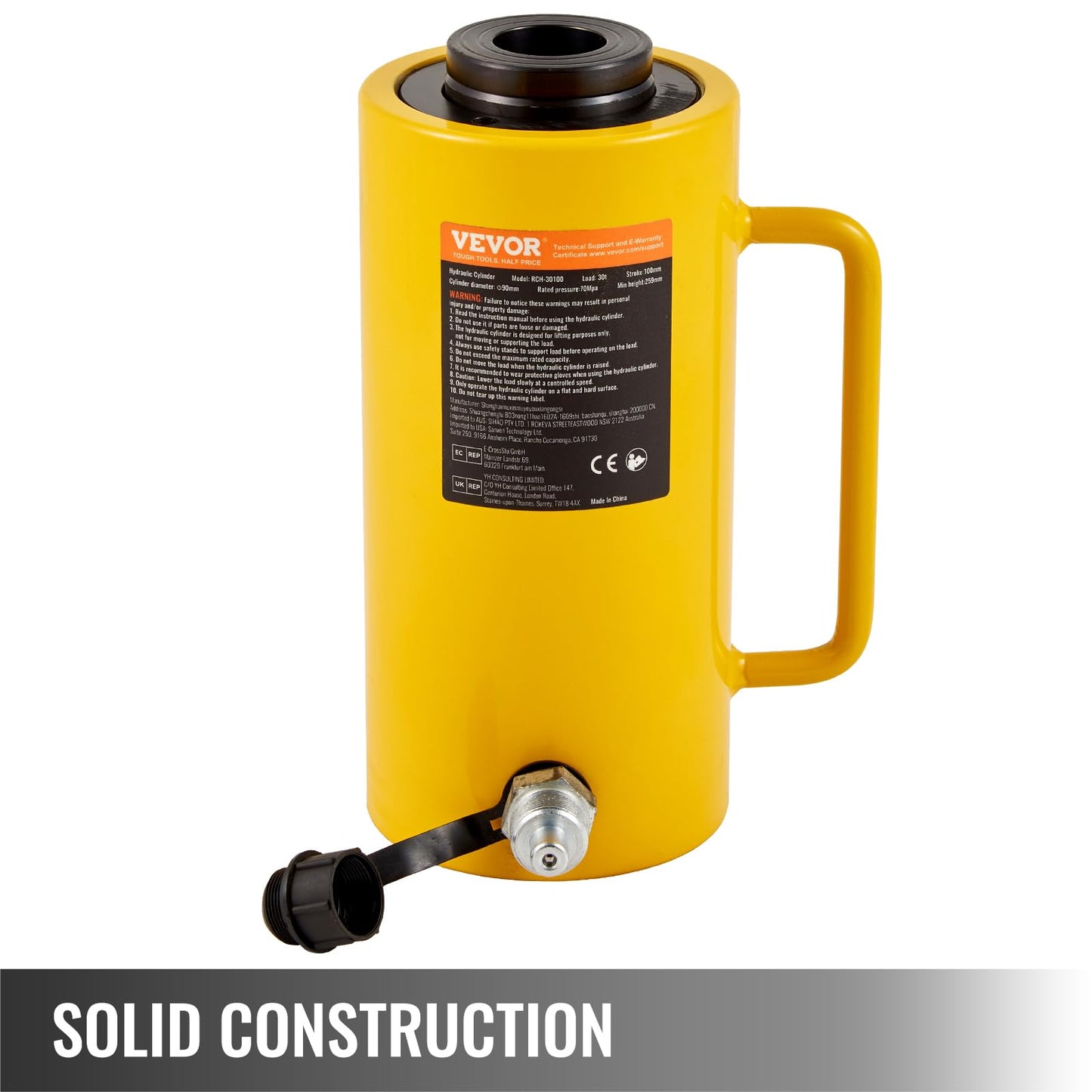 Mophorn Hydraulic Cylinder Jack 30Ton, Solid Ram Hydraulic Cylinder 4Inch, Stroke Single Acting Hydraulic Cylinder, w/Quick Connector Portable Hydraulic Solid Jack Industrial Lifting Jack Ram