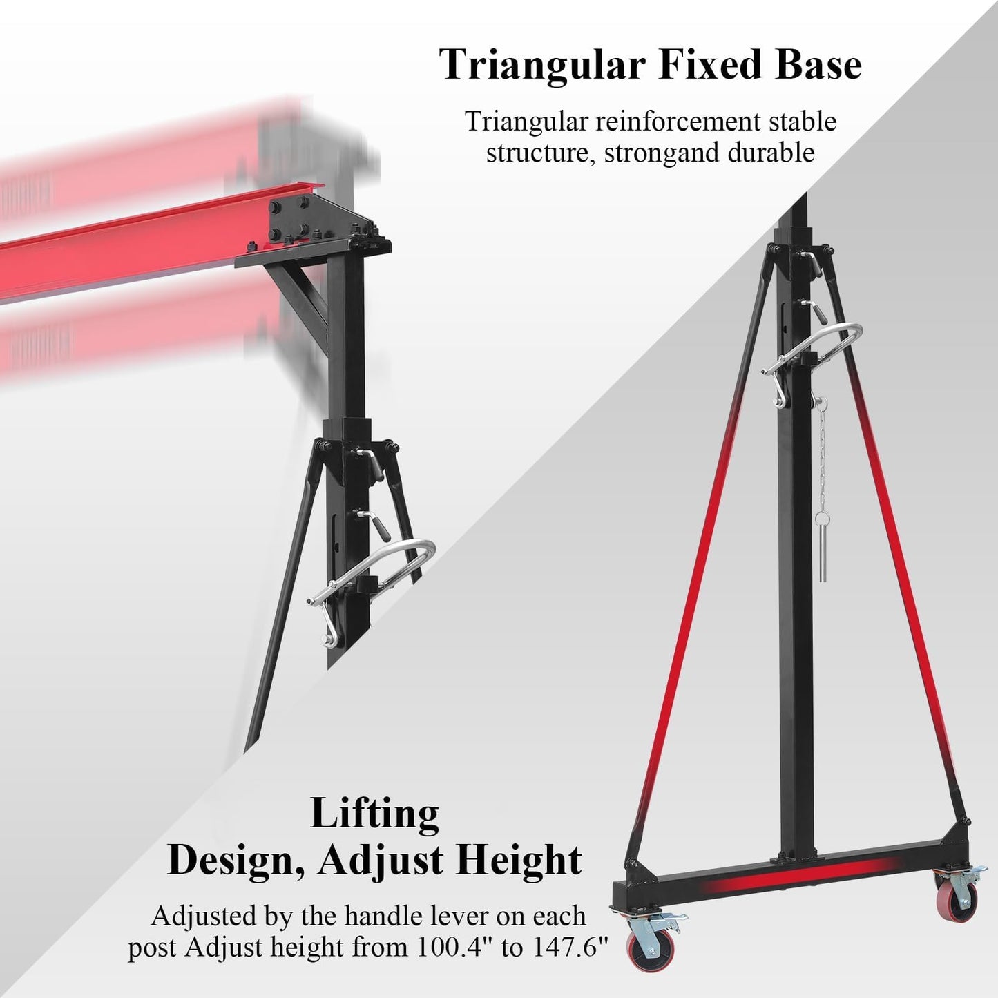 2 Ton Gantry Crane Compatible with Trolley, 4400 LBS Adjustable Height 8-12 FT Steel Shop Crane with Locking Casters, Heavy Duty Shop Lift Hoist for Workshop, Garage, Warehouse