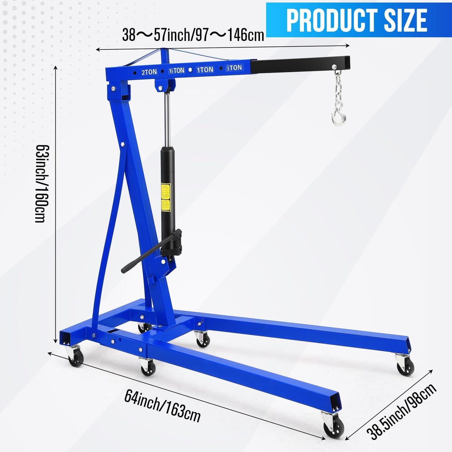 Hydraulic Engine Hoist with Lever 2 Ton (4400LB), Heavy Duty Folding Shop Crane w/ 6 Swivel Casters & Telescopic Boom, Adjustable Lifting for Engines, Transmissions | Garage, Workshop, Factory, Blue