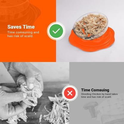 Chicken Shredder Tool Twist Large Orange, 10” BPA-Free Meat Shredder for Chicken Breast Pork Beef, Manual Food Shredder with Brush, Anti-Slip, Ergonomic Handle, Fast Shredding for Kitchen & Meal Prep