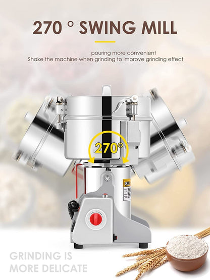 CGOLDENWALL 700g Electric Grain Grinder Mill Safety Upgraded 2400W High-speed Spice Herb Grinder Commercial Superfine Grinding Machine Dry Cereals Pulverizer CE 110V (700g Swing Type)