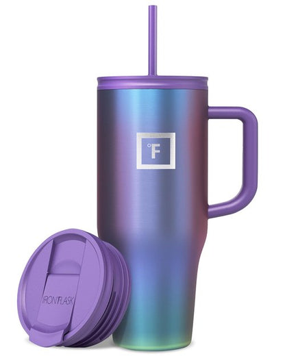 IRON °FLASK Co-Pilot Insulated Mug w/Straw & Flip Cap Lids - Cup Holder Bottle for Hot, Cold Drink - Leak-Proof - Water, Coffee Portable Travel Mug - Cobalt Blue, 32 Oz