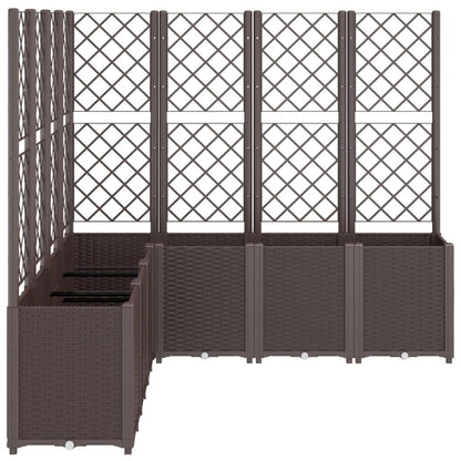 Xolmizyn Modular Garden Planter with Trellis, 63 x 63 x 55 Inch Large Outdoor Raised Bed for Climbing Plants, Weather Resistant Synthetic Polypropylene Plant Box, Brown