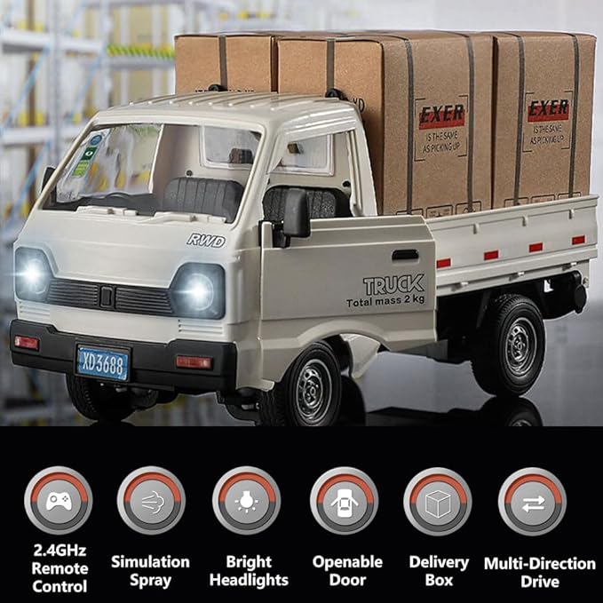 Remote Control Car RC Kei Truck1:16 Scale RC Transporter Pickup Truck 2.4GHz All Terrain RC Transport Cars with Spray &amp Light 3 Batteries (Green)