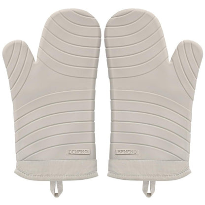 Beneno BPA-Free Silicone Oven Mitt 2-Pack Set, Heat Resistant 500°F Oven Mitts with Non-Slip Grip, Soft Thicker Lining, 7"x13", Beige