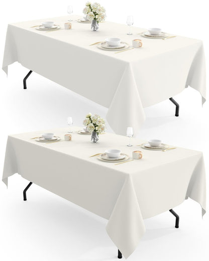 Pureegg Rectangle Table Cloth 60" x 102" – Durable Polyester Tablecloth Offers Reusable & Washable Protection, Ideal for Outdoor Party, Picnic, Wedding, Banquet and Birthday, 2 Pack, Ivory
