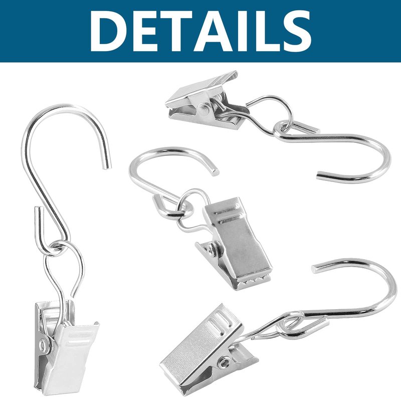 Litoexpe 50 PCS S Hooks Curtain Clips, Metal Hanging Clips Hooks for Awning String Party Light Hangers, Gutter Clip Camping Tents, Outdoor & Indoor (Silver)