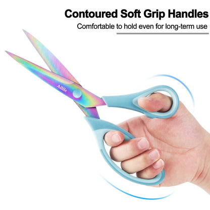Craft Scissors, All Purpose Sharp Titanium Blade Shears, Comfortable Grips, School Scissors Set of 3 pack, Ideal for Office, Home, Sewing, Fabric, Kitchen, Arts and DIY Supplies, 9.3"/8.5"/5.6", Blue