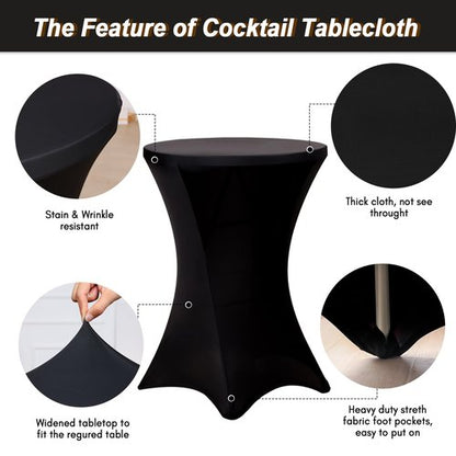 Fixwal 4 Pack Spandex Cocktail Table Covers, 32x43 Inch Black Fitted Stretch Highboy Round Cover Table Cloth for Party, Bar, Pub, Wedding, Banquet