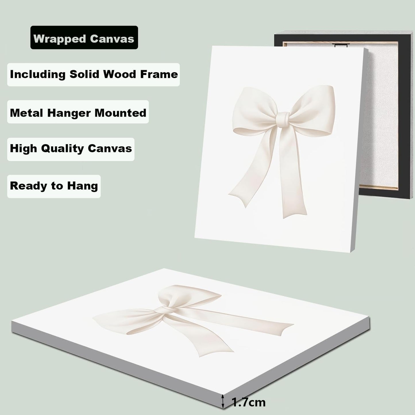 Beige Bow Canvas Wall Art,Coquette Preppy Bow Aesthetic Paintings Pictures Wall Decor Poster Print Artwork Beige Bow Poster Prints for Girls Room Bedroom Dorm Home Decor Wrapped Canvas