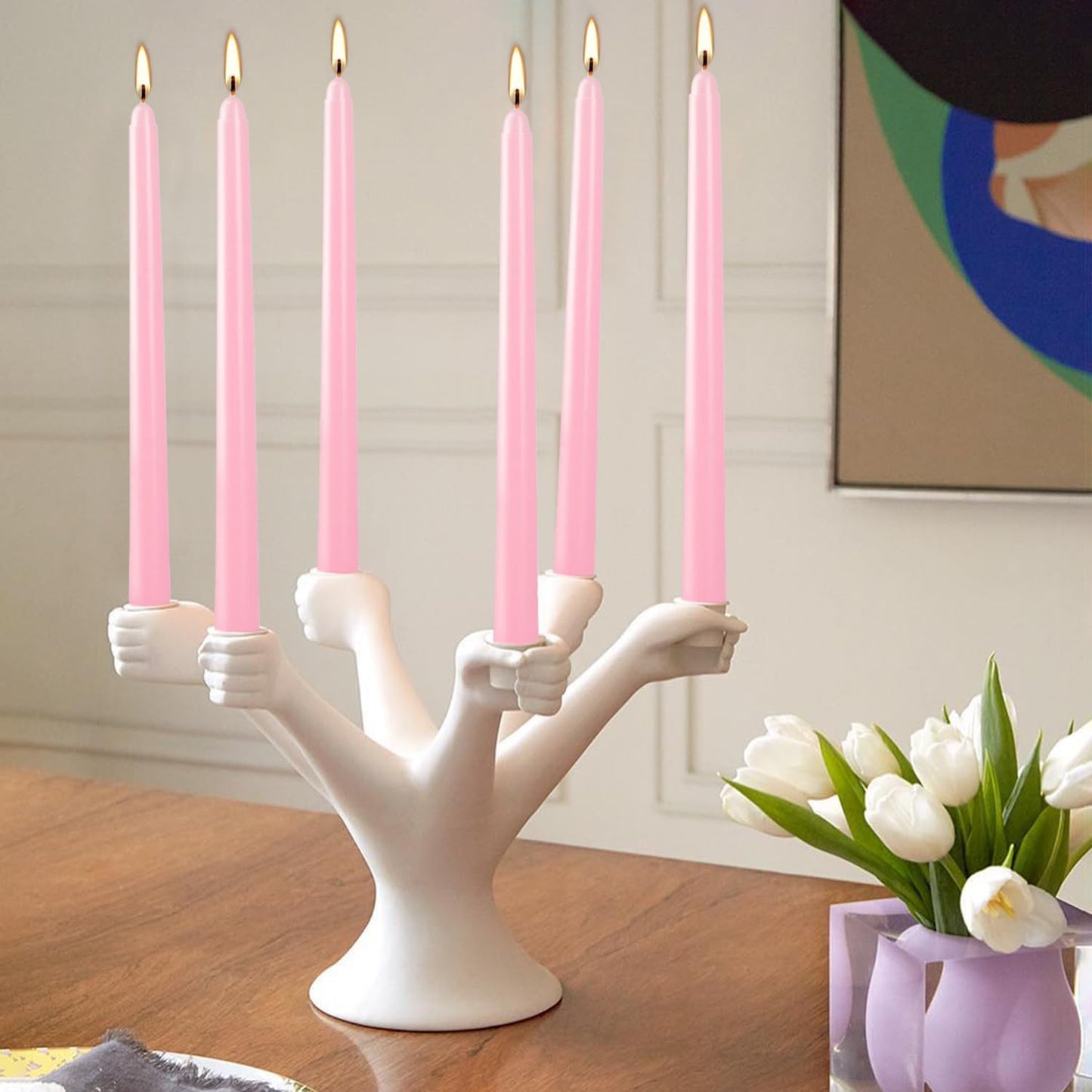14-Pack Pink Taper Candles - 10 Inch Unscented Dripless Candlesticks, Long Burning for Weddings, Bridal Showers, Valentine's Day & Romantic Dinner Parties