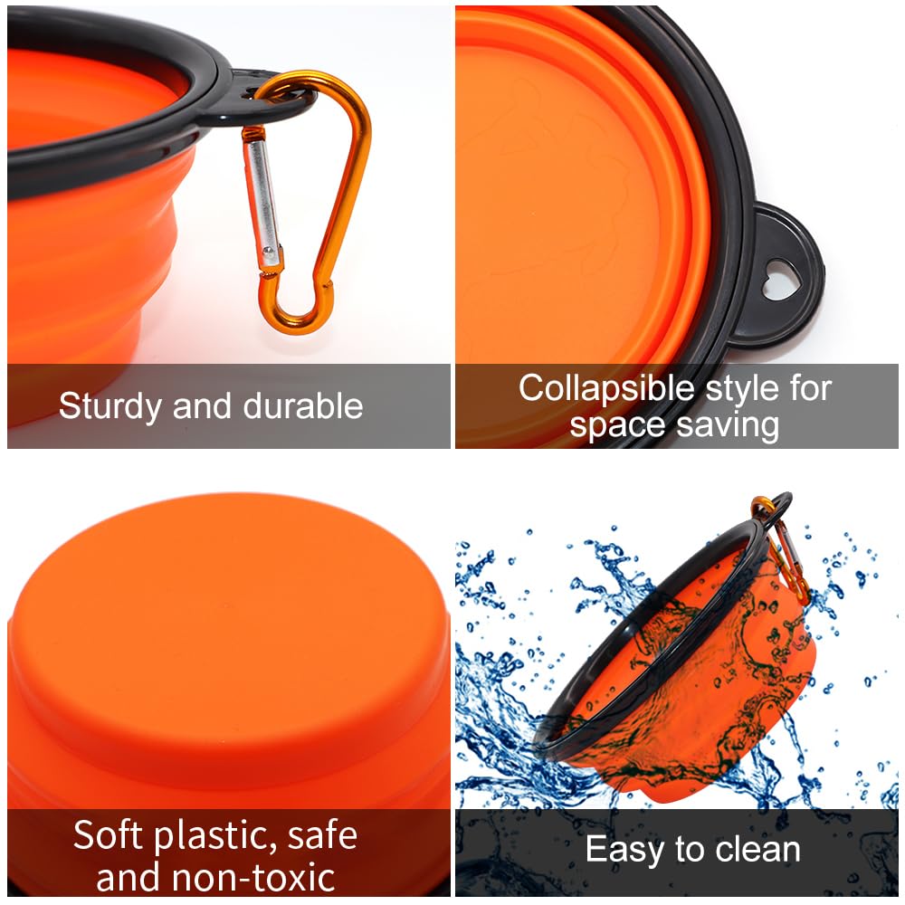Dog Bowl Pet Collapsible Bowls, 2 Pack for Cats Dogs, Portable Pet Feeding Watering Dish for Walking Parking Traveling with 2 Carabiners (Small, Blue+Green)