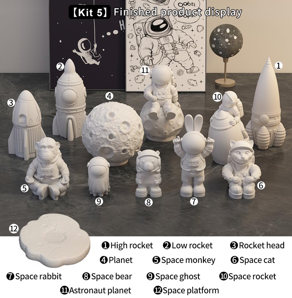 Space Planet Resin Molds Silicone，【2-Piece Set】 Epoxy Resin Space Astronaut Silicone molds,3D Resin Spaceballs Molds, Small Rocket Silicone Model, Space Rabbit DIY Gift Sets for Teens (【Kit 1】)