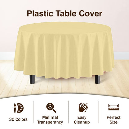 Party Solids Pack Of 6 Premium Plastic Tablecloth 84 Inch Round Plastic Table Cover - Light Yellow