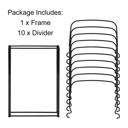 Toplife Pots and Pans Organizer Rack for Cabinet and Countertop, 10+ Pot Lids, Bakeware and Cookware Organizer Rack Holder with 10 Adjustable Compartments - Brown