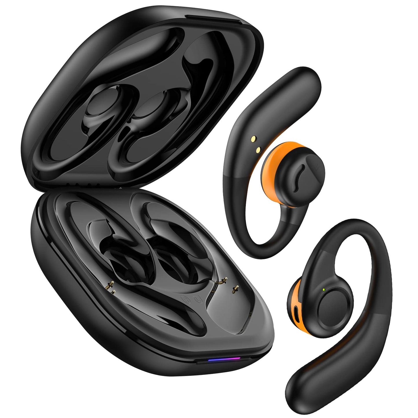 Jzones Open Ear Headphones Wireless Bluetooth 5.3, Open Ear Earbuds with Dual 16.2mm Dynamic Drivers 60 Hours Playtime Waterproof Sport Earbuds for Android iPhone TV,Black