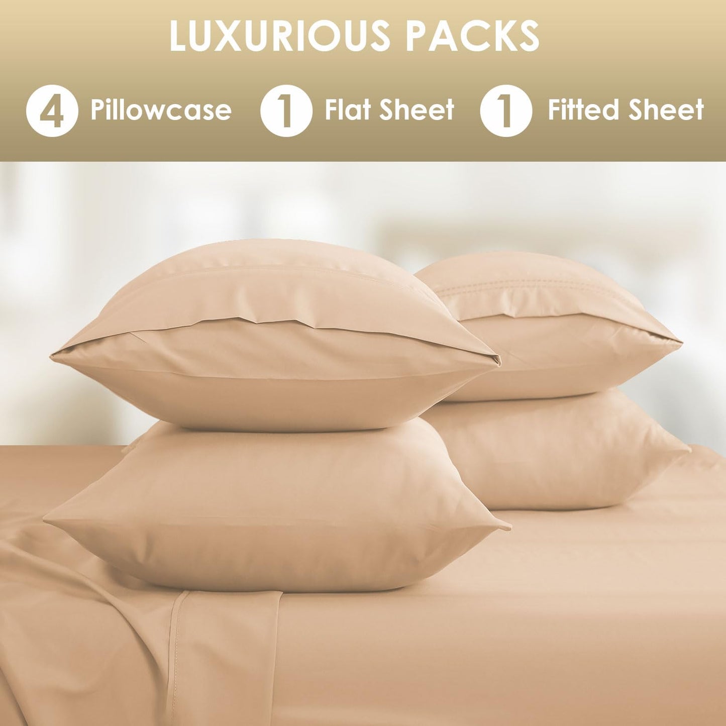 CozySmile Full Sheet Set,Luxury Silky Soft 6 Piece Bed Sheet Set Fits 16 inch Deep Pocket Mattresses, Wrinkle Free & Breathable Cooling Machine Washable Hotel Bedding Sheets Full Size (Champagne)