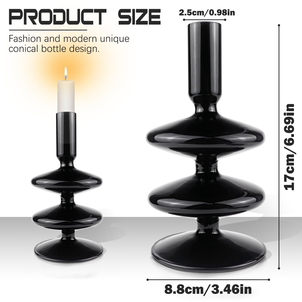 Glass Candle Holder for Taper Candles,Clear Decorative Candle Sticks Holders for Wedding Valentines Day Birthday Party Centerpiece (Black)
