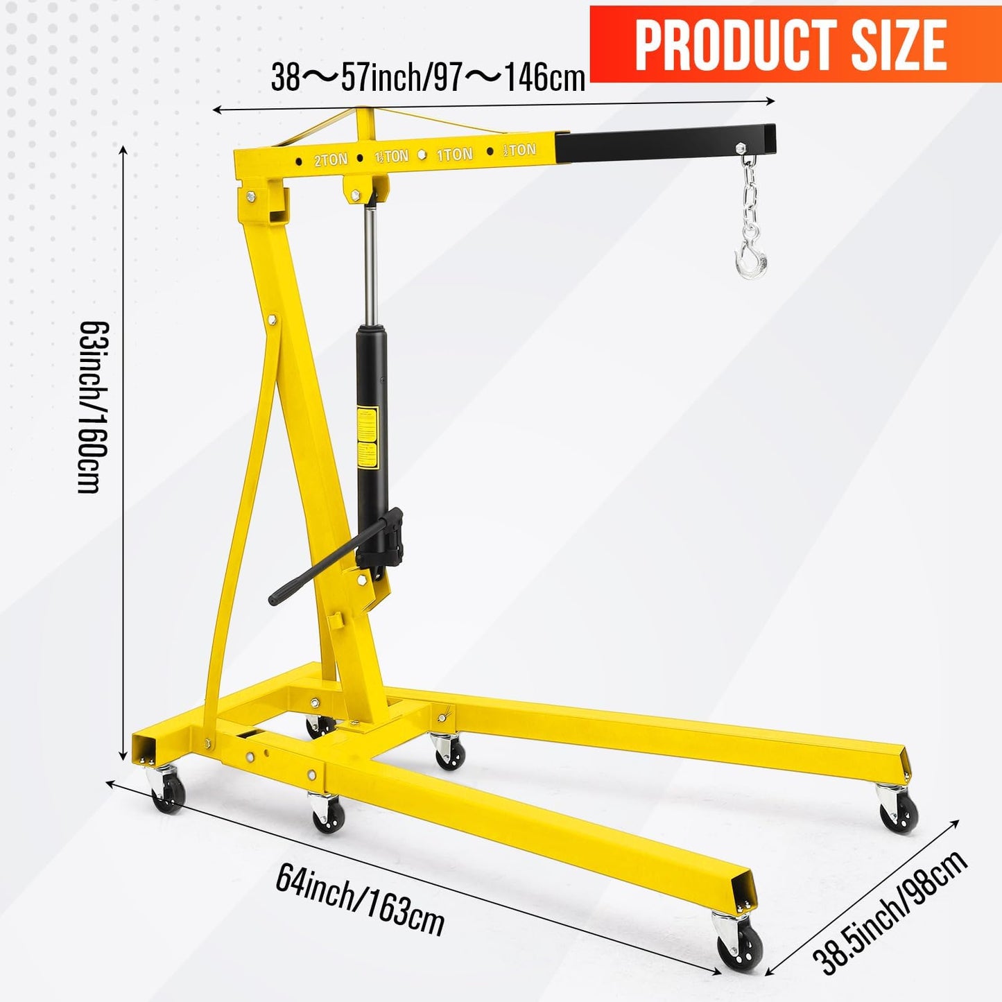 GarveeLife 2-Ton Folding Hydraulic Engine Hoist, Shop Crane with Telescopic Boom & 6 Casters, 4400 Lbs Foldable Cherry Picker Lift for Home Garage, Workshop, Warehouse, Heavy-Duty, Yellow