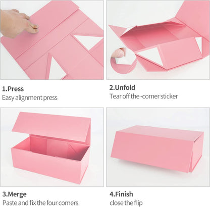 Pink Gift Box 12" x 6" x 4" with Magnetic Closure Lid Gifts Boxe for Presents,Bridesmaid Gifts Boxes,Cute Box,Birthday Gift Boxe,Luxury for Gifts Packaging, Magnetic Gift Boxes for Wrapping Gifts (Pink)