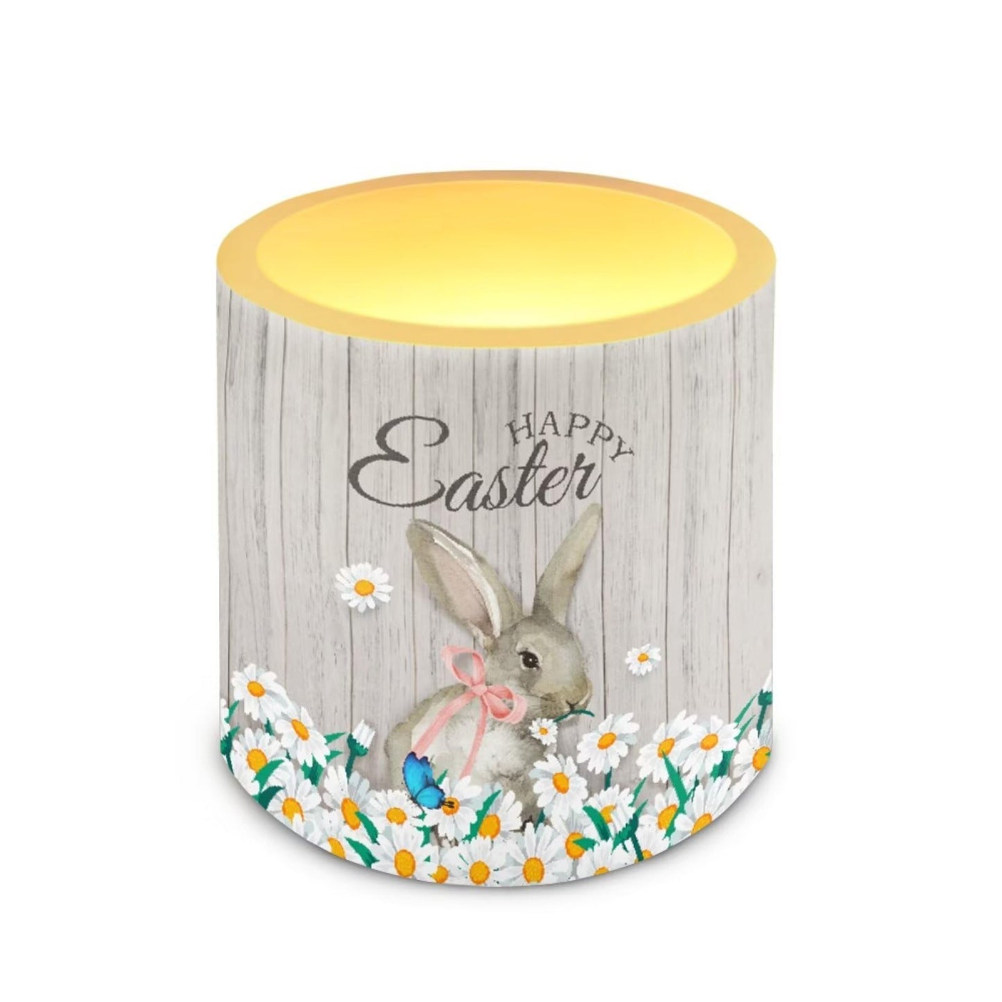 Merkmak Daisy Bunny Flameless Candles with Remote and Timer Battery Operated Flameless LED Pillar Candles for Indoor Outdoor Home Decoration Happy Easter Day Tealights