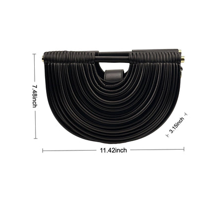 FUTTSPAI Elegant Half Round Chinc Woven PU Leather Lou Top Handle Bag for Women Formal Evening Clutch Purses,Black
