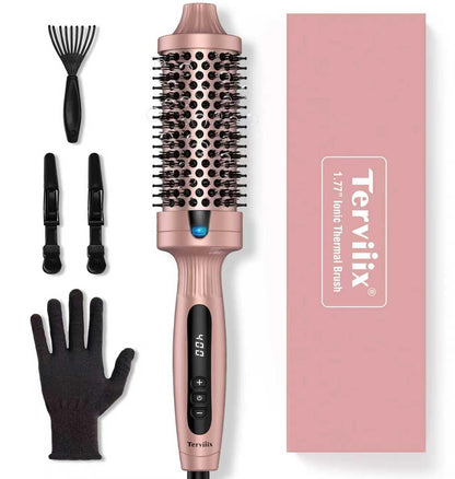 Terviiix Thermal Brush Get Voluminous Style, Quick Heating Hot Brush, Ceramic Tourmaline Ionic Heated Curling Iron, Digital Display 9 Temperatures Curling Wand, Dual Voltage, 1.5 Inch