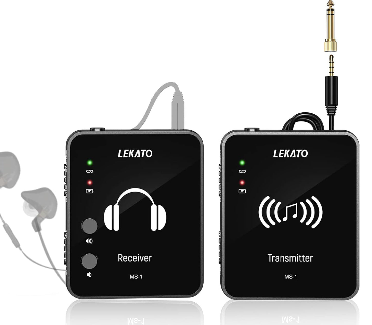 LEKATO MS-1 Wireless in Ear Monitor System, 2.4GHz Stereo in-Ear Monitoring with Transmitter Receiver Clip On, One to Many, Auto-Pairing,Wireless IEM for Band Rehearsal,Studio, Church,Small Gigs