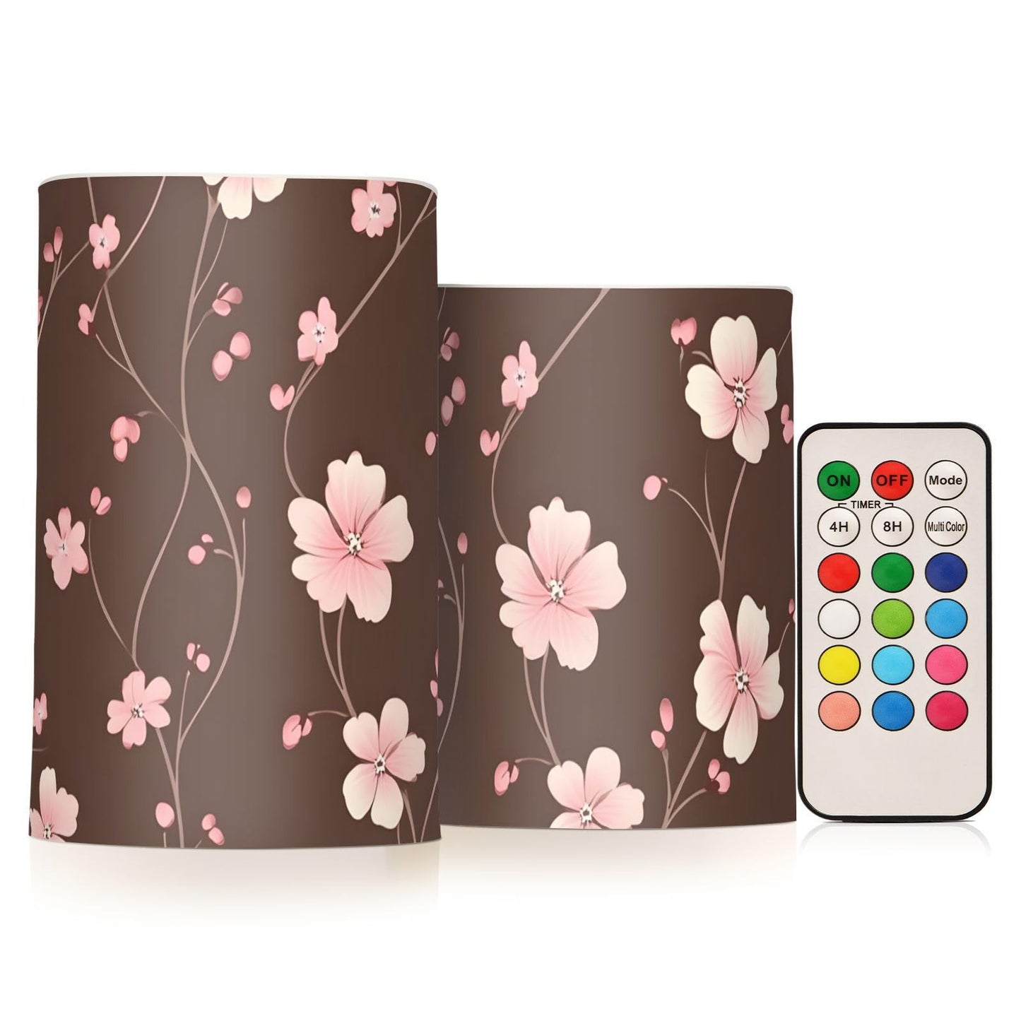 ALAZA Pink Cherry Blossom Flower Pattern Flameless Candles Flickering LED Candles with Remote Timer Battery Operated Pillar Candles Set of 2 for Dinner Holiday Decor