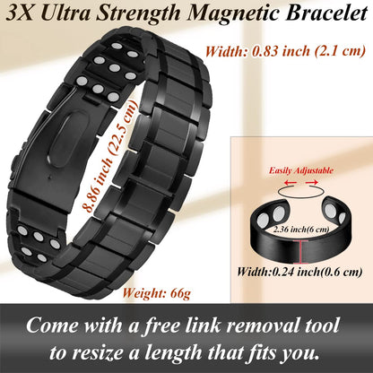 Cigmag 3X Magnetic Bracelets for Men Ultra Strength Magnets Upgrade Folding Clasp Titanium Bracelet & Copper Ring Adjustable with Sizing Tool (Black)